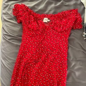 Oh Polly red mini dress with flower detail. Size 6